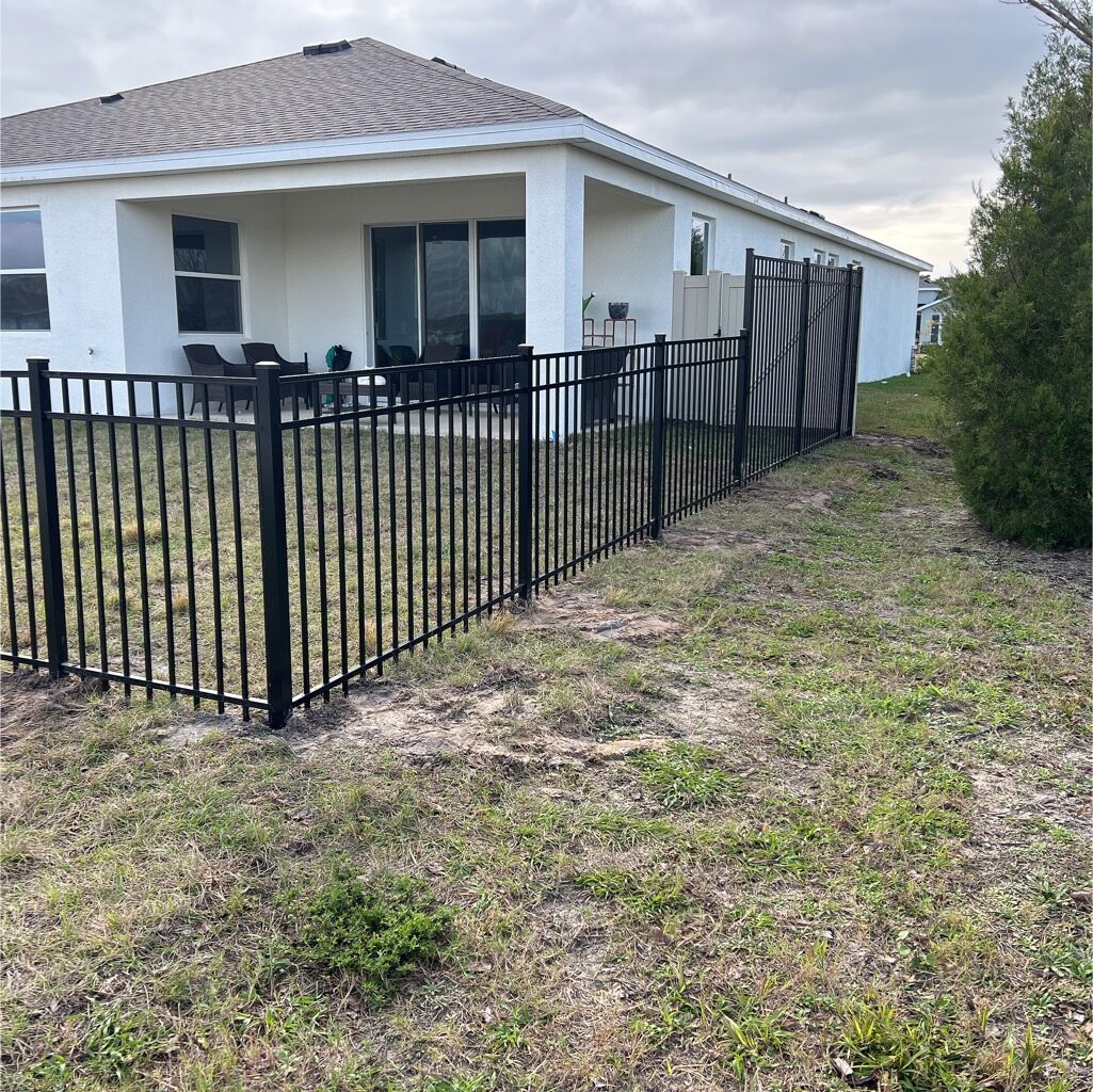 6' H Tan PVC Privacy, 6' H Black Aluminum 3-Rai, & 4' H Black Aluminum 3-Rail