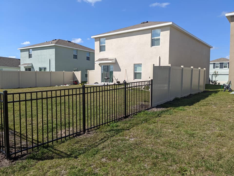 6' H Tan PVC Privacy & 4' H Black Aluminum 3-Rail