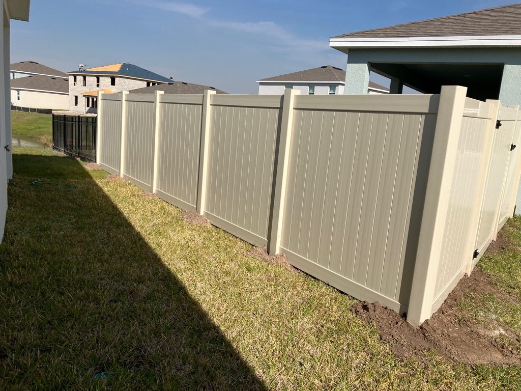 6' H Tan PVC Privacy & 4' H Black Aluminum 3-Rail