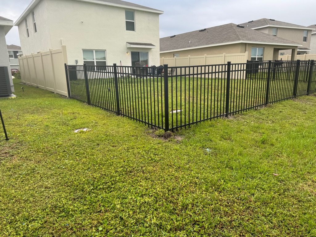 6' H Tan PVC Privacy & 4' H Black Aluminum 3-Rail