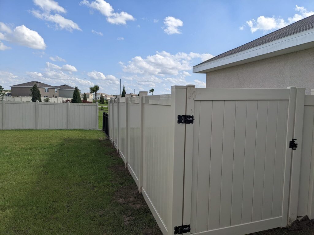 6' H Tan PVC Privacy & 4' H Black Aluminum 3-Rail