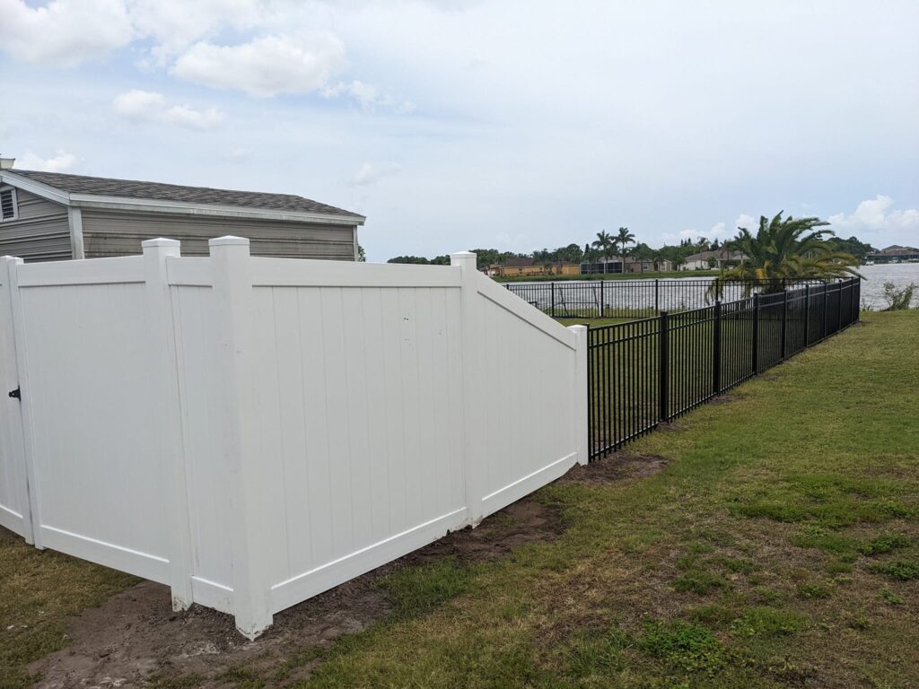 6' H White PVC Privacy & 4' H Black Aluminum 3-Rail