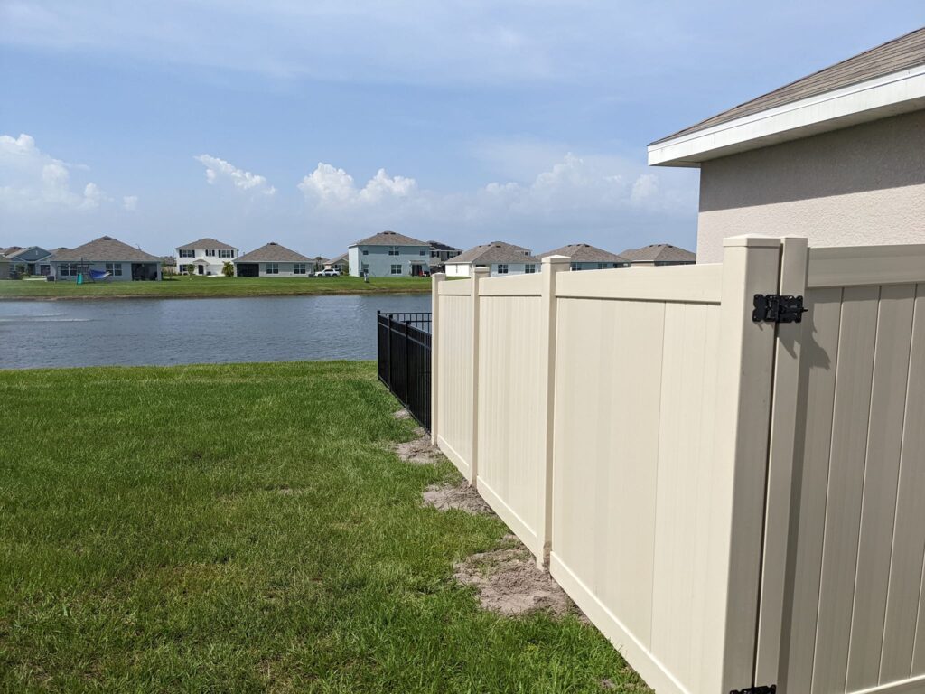 6' H Tan PVC Privacy & 4' H Black Aluminum 3-Rail