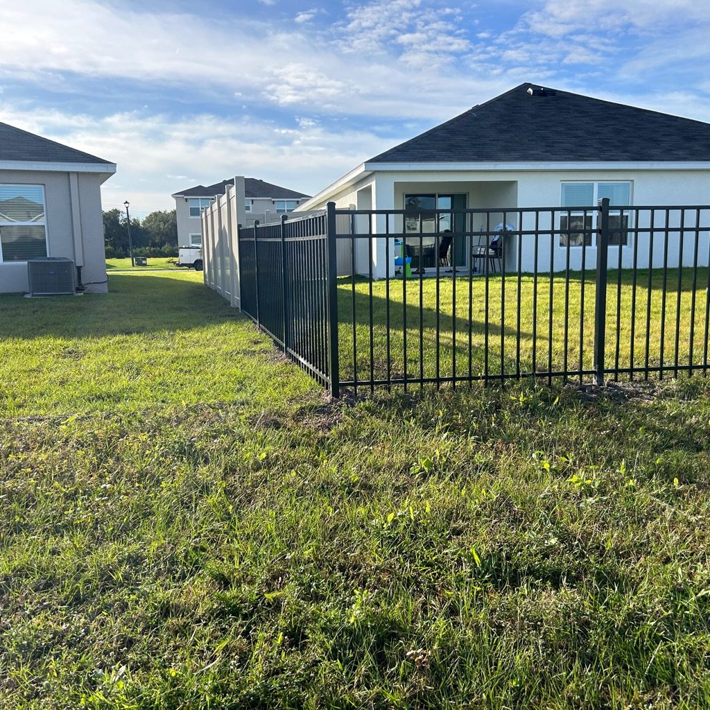 6' H Tan PVC Privacy & 4' H Black Aluminum 3-Rail