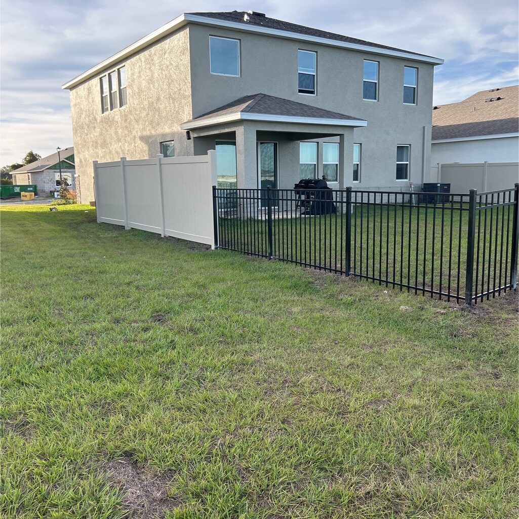 6' H Tan PVC Privacy & 4' H Black Aluminum 3-Rail